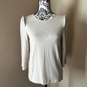 PREMISE Ruffle Shoulder Knit Top - Size XS - Light Stone Beige